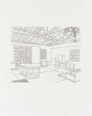 
	
		Jonas Wood,
		American b.1977- 
		 
		Bball Studio, 2019;
		 
		etching on wove, signed,...
