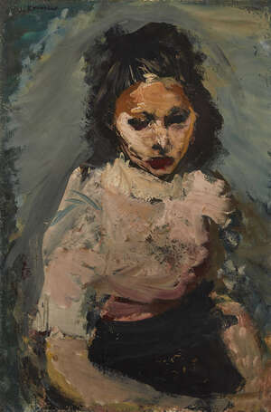 
	
		Vassyl Khemeluk, 
		Ukranian  1903 - 1986- 
		 
		Jeune fille au corsage rose, 1954;...