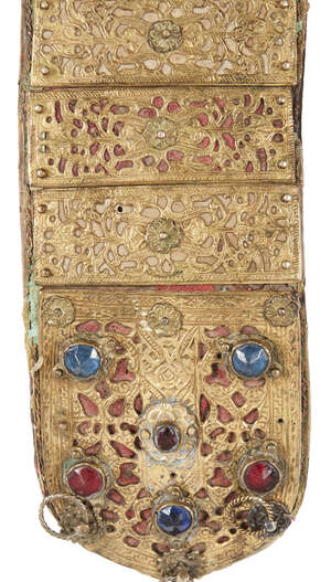 
	
		A gilt-copper (tombak) and leather belt, Ottoman Turkey or Provinces, late 18th/19th...