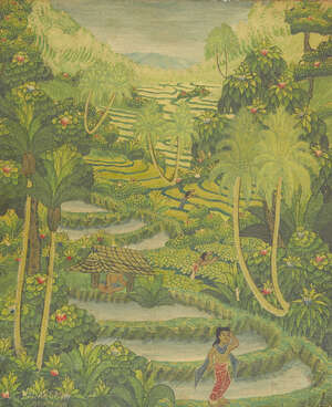 
	
		WYDARSANA SAYANKUTUH (BALINESE, 20TH CENTURY), small oil on canvas, forest landscape with...