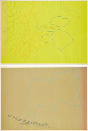 
	
		Derrick Greaves, 
		British b.1927- 
		 
		Flower Pieces (two works), 1970; 
		 
		two...