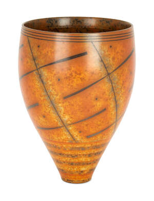 
	
		Duncan Ross, b.1943, a thrown and burnished earthenware vase, c.1997, smoke-fired and...