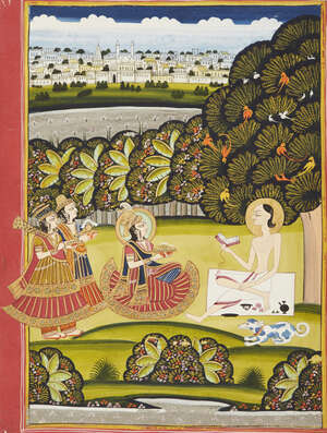 
	
		A painting of Layla and Majnun, Jodhpur, mid 19th century, opaque pigments heightened...