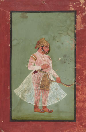 
	
		Portrait of a noble bowman, Kota, Rajasthan, 18th century, opaque pigments on paper...