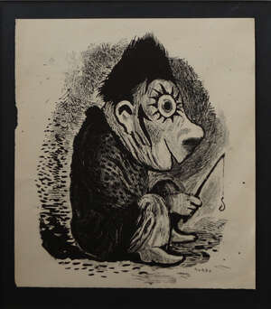 Mervyn Peake,
		British 1811-1968-
		 Clown, c. 1950;
		lithograph on wove, sheet 25.5x23.5cm,(mounted/unframed) (ARR)