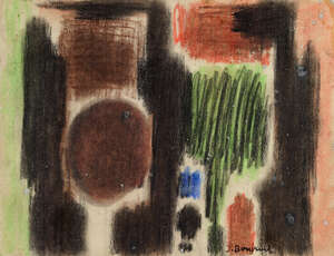 Jacob Bornfriend, Czech 19041976- Christmas Card (1963); pastel and crayon, signed in black ink, 24.3x18.6cm overall: together with another greetings card by t