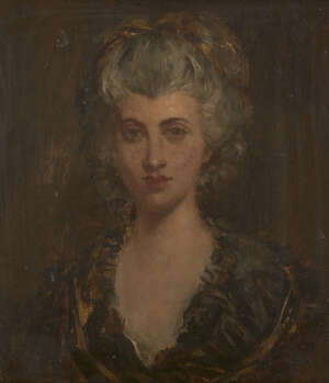 
	
		British School, 
		late 18th century- 
		 
		Portrait sketch of a lady,...