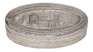 
	
		A nineteenth century Italian silver snuffbox, Milan, c.1820-1872, of oval form, the lid...