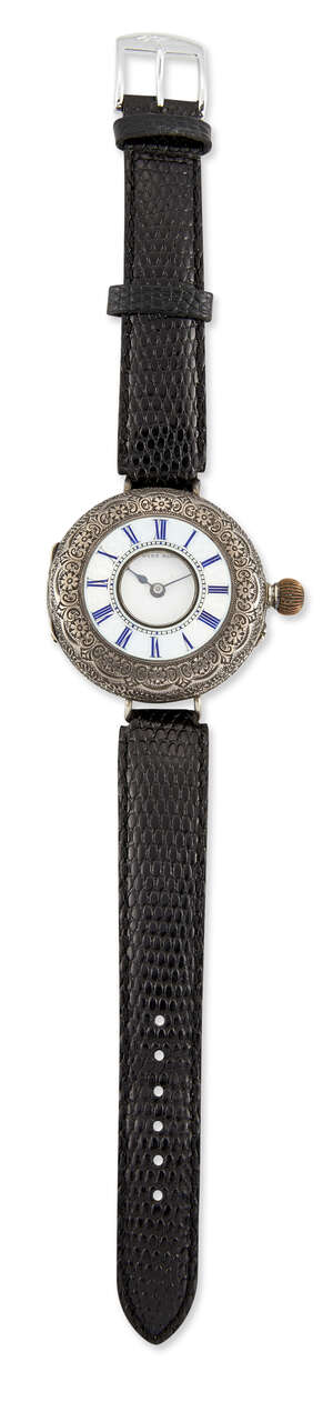 
	
		A Swiss silver wristwatch converted from a late 19th century demi hunter pocket watch, 