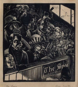 
	
		Ernest Eric Newton, 
		British 1901-1970- 
		 
		The Fans; 
		 
		wood engraving,...