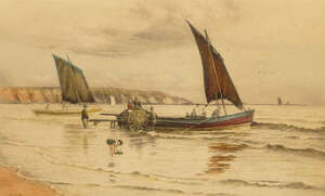 Henry George Walker, 
British 1876-1932- 
 
'Filey Beach' & 'Off Brixham'; 
 
drypoint etchings...