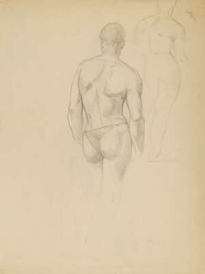Bernard Sleigh RBSA, 
		British 1872-1954- 
		 
		Studies of the nude; 
		 
		seven pencils on wove paper, one heightened with black chalk, 38.1x28.3cm 