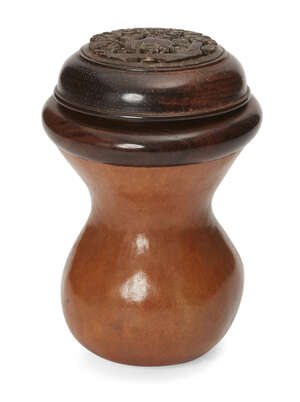 
	
		A Chinese double-gourd cricket cage, 19th century, with a short flared neck and hardwood...