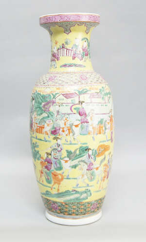 
	
		A Chinese porcelain vase, late 20th century, decorated with a continuous scene of ladies...