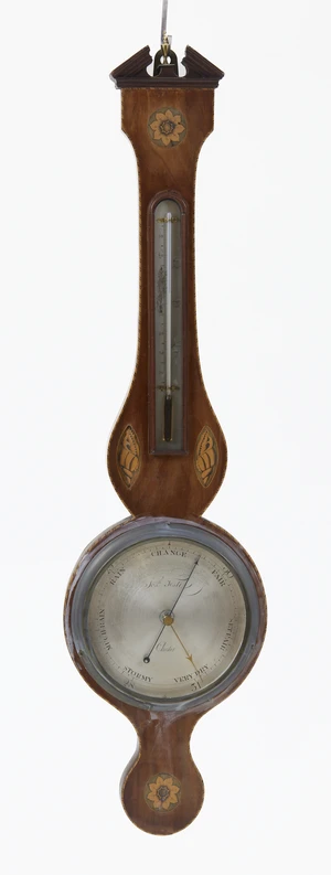 A George III marquetry inlaid barometer, the silvered dial signed 'Josh Testi Chester', with...