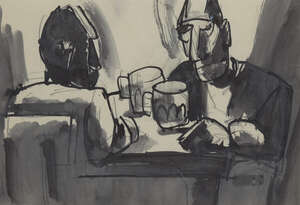 
	
		Josef Herman OBE RA, 
		British/Polish 1911-2000 - 
		 
		Drinking beer, Ystrad;...