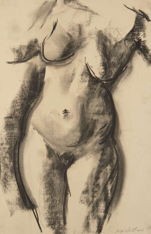 
	
		Harry Holland, 
		British b.1941- 
		 
		Female Nude II, 1998; 
		 
		charcoal on paper,...