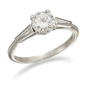 
	
		A platinum, diamond single stone ring by Cartier, the brilliant-cut diamond, weighing...