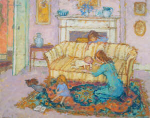 
	
		Jean Young,
		British 1914-1995- 
		 
		Mother and children in an interior; 
		 
		