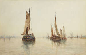 
	
		Walter Rupert Stevens, British exh 1883-1893-The Broad & Lady Scheldt; watercolour,...