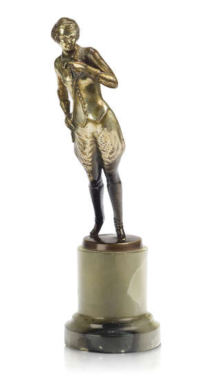 
	
		Josef Lorenzl (1892-1950), a cold-painted bronze figure of a lady in riding dress
		