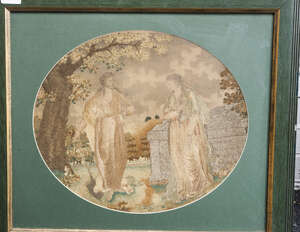 
	
		A Regency silk work picture of Christ and Mary Magdalene in the garden of Gethsemane, 