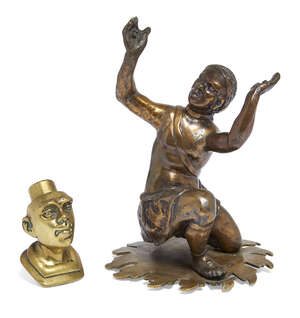 
	
		A North Italian bronze model of a kneeling moor, in the manner of Pietro Tacca, probably...