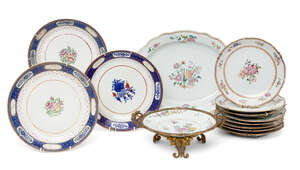 
	
		A collection of Chinese export porcelain, 18th century, comprising a serving platter and...