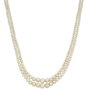 
	
		A graduated pearl necklace, the double row of pearls ranging in diameter from 2.4mm to...