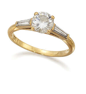 
	
		An 18ct gold, diamond single stone ring by Cartier, the brilliant-cut diamond, weighing...