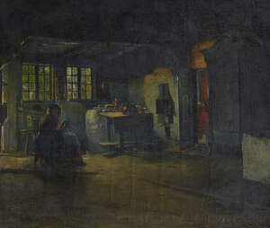 
	
		Anders Montan, 
		German 1845-1917- 
		 
		Figure in a cottage interior; 
		 
		oil...