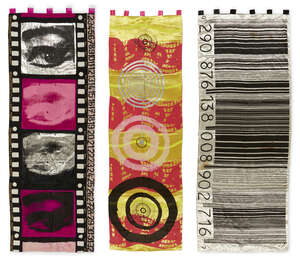 
	
		Designer Unknown, 
		 
		Three fabric artworks, late 20th century, 
		Unsigned, 
		