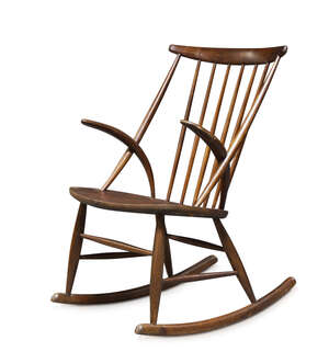 
	
		Illum Wikkelso (1919-1999), a 'Gyngestol Nr. 3' rocking chair for Niels Eilersen Møbler...