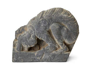 
	
		A Gandhara grey schist fragment of an adorant, 3rd-4th century, shown in supplication,...