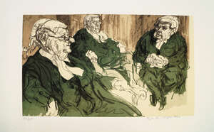 
	
		Feliks Topolski RA, 
		Polish/British 1907-1989- 
		 
		Three Court of Appeal Judges;...