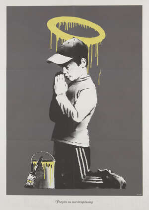 
	
		Banksy, 
		British b.1974- 
		 
		Forgive us our trespassing, 2010; 
		offset...