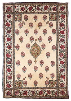 
	
		A Mughal quilted printed cotton kalamkari and a Persian printed kalamkari prayer niche,...