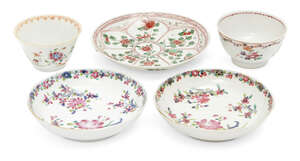 
	
		Two Chinese porcelain teabowls, a pair of saucers, and a dish, 17th - 18th century, the...
