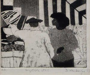 
	
		David Mackenzie, 
		British b.1942- 
		 
		Junk Shop and Vegetable Stall; 
		 
		