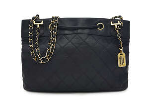 
	
		Chanel: a navy blue quilted lambskin leather handbag, of rectangular form, with two...
