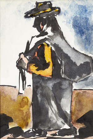 
	
		RETURN Josef Herman OBE RA, 
		Polish/British 1911-2000 - 
		 
		Woman with sack;...
