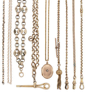 A group of jewellery comprising: a 9ct gold diamond-set locket, Birmingham hallmarks; a fancy belcher link bracelet, stamped 9c; and a quantity of various gold