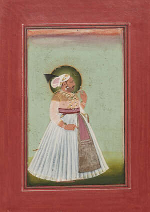 
	
		Portrait of a nobleman holding a flower, Mewar, Rajasthan, 19th century, opaque pigments...