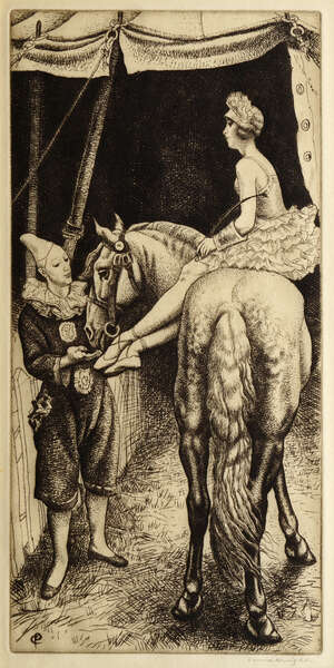 Dame Laura Knight DBE RA RWS, 
		British 1877-1970- 
		 
		The Bareback Rider; 
		 
		etching, printed initial within the plate, signed in pencil, plate