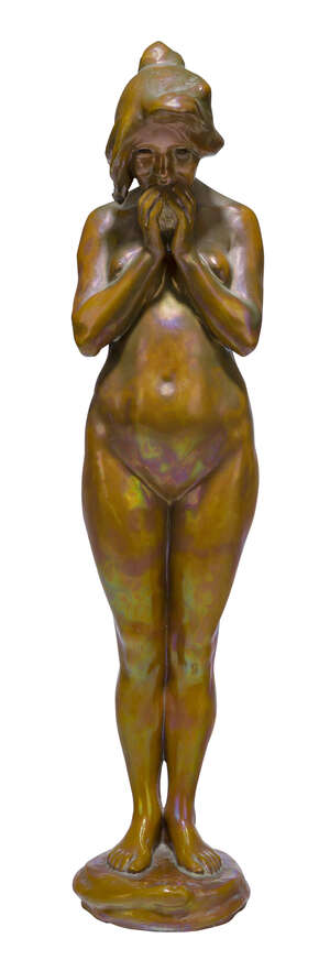 
	
		Zsolnay, an Eosin glazed ceramic figure
		Eve, c.1900, Zsolnay Pecs raised seal to the...