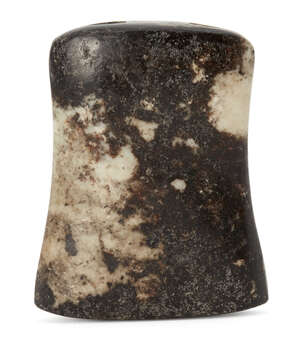 
	
		A Chinese jade ceremonial axe head pendant, Ming dynasty, of mottled grey/black tone,...