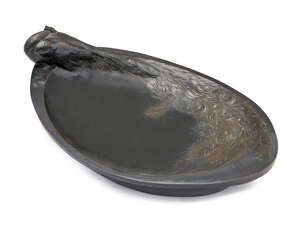 
	
		Fritz Rosenberg (1883-?), a patinated bronze peacock vide poche
		First quarter 20th...