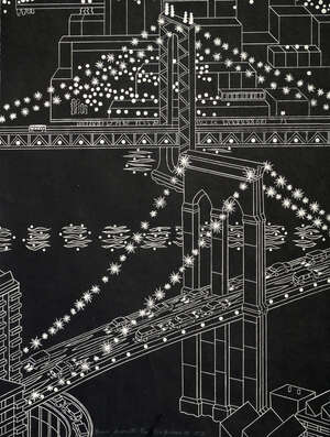 
	
		Yvonne Jacquette,
		American b.1934-
		 
		Two Bridges III (Black); 
		 
		woodcut,...