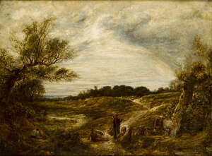 
	
		Circle of John Linnell, 
		 
		British 1792-1882- 
		 
		Landscape with figures;...