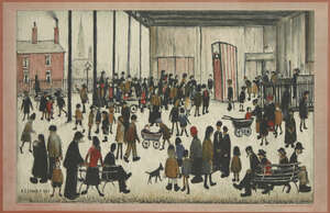 
	
		Laurence Stephen Lowry RBA RA, 
		British 1887-1976- 
		 
		Punch and Judy [SP21], 1943;...